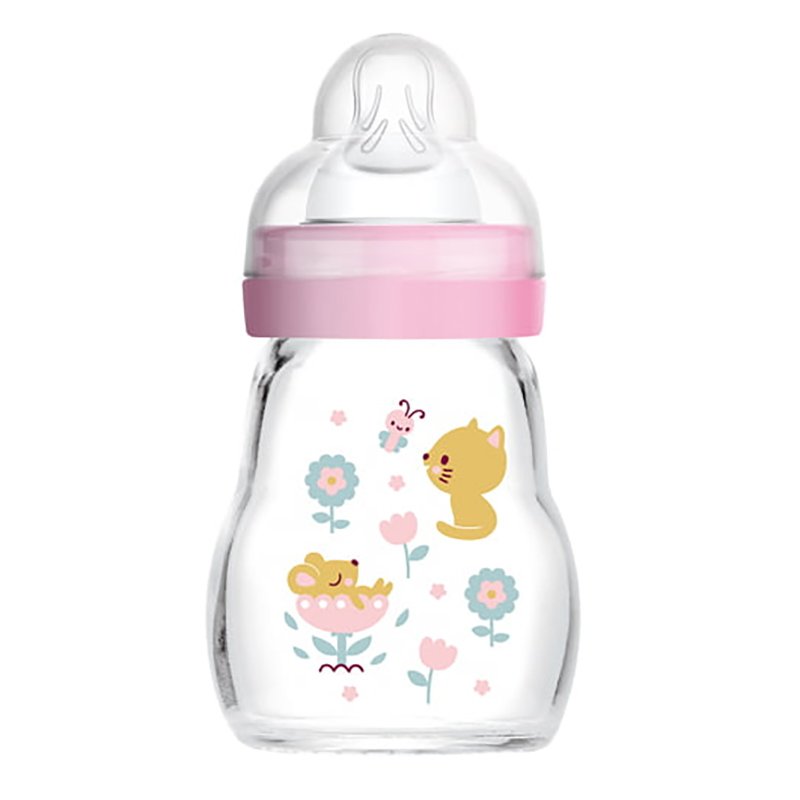 Mam Feel Good Glass Bootle Γυάλινο Μπιμπερό με Θηλή Σιλικόνης 0m+, 170ml, Κωδ 370S – Ροζ 2