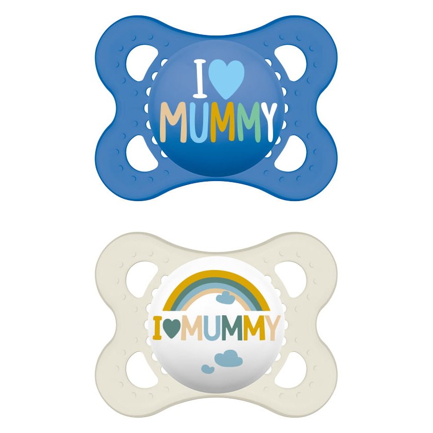 Mam I Love Mummy & Daddy 2-6m Ορθοδοντική Πιπίλα Σιλικόνης 2 Τεμάχια, Κωδ 115S – Μπλε / Λευκό