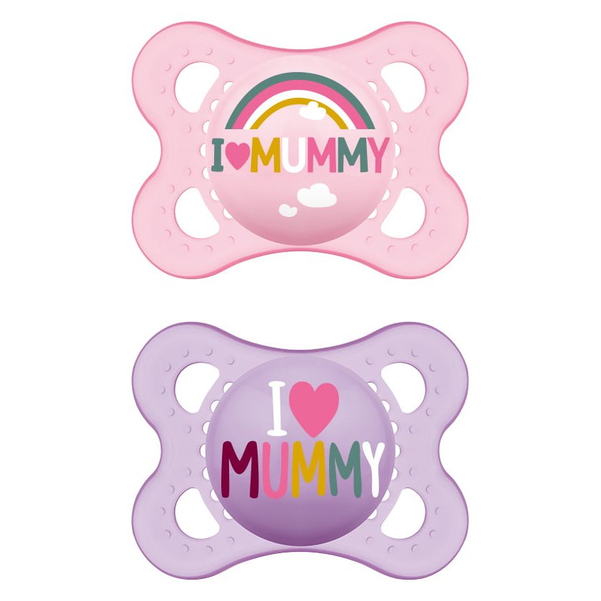 Mam I Love Mummy & Daddy 2-6m Ορθοδοντική Πιπίλα Σιλικόνης 2 Τεμάχια, Κωδ 115S - Ροζ / Μωβ