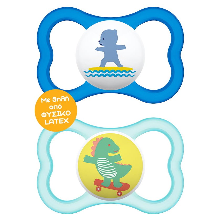 Mam Air Latex Soother 16m+ Ορθοδοντική Πιπίλα με Θηλή από Φυσικό Καουτσούκ Κωδ 276L 2 Τεμάχια – Μπλε / Πράσινο