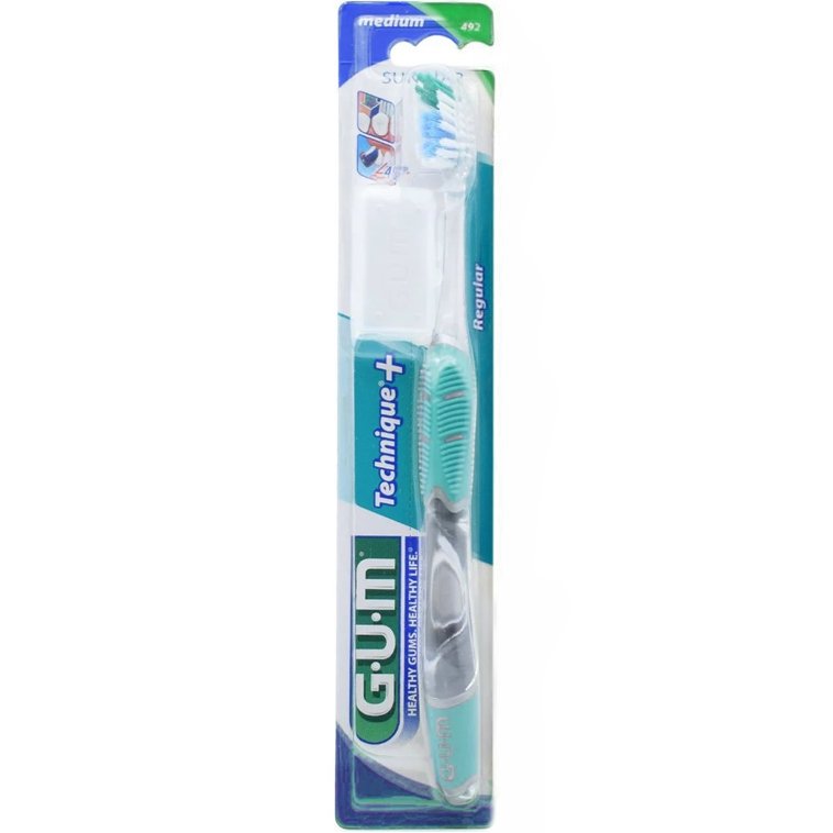 Gum Technique+ Regular Medium Toothbrush Χειροκίνητη Οδοντόβουρτσα με Μέτριες Ίνες 1 Τεμάχιο, Κωδ 492 – γαλάζιο