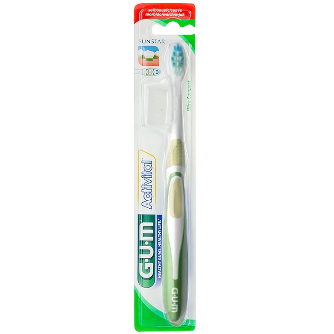 Gum ActiVital Compact Soft Toothbrush Πράσινη Οδοντόβουρτσα με Μαλακές Ίνες & Μικρή Κεφαλή 1 Τεμάχιο, Κωδ 581