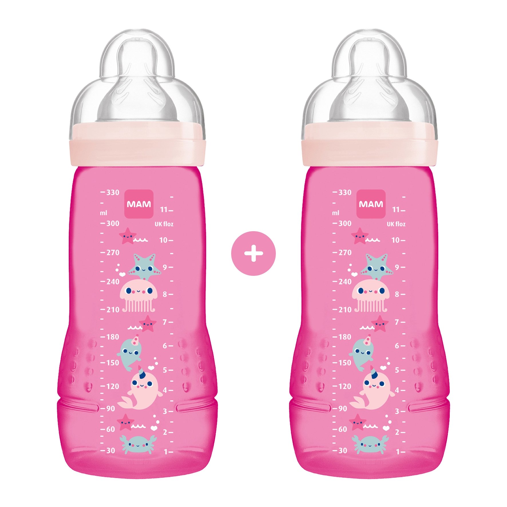 Mam Mam Promo Easy Active Baby Bottle Fairy Tale Μπιμπερό Πολυπροπυλενίου με Θηλή Σιλικόνης  4m+, 2x330ml, Κωδ 365S - Φούξια