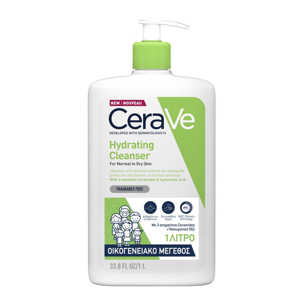 CeraVe Hydrating Cleanser Ενυδατική Κρέμα Καθαρισμού Προσώπου & Σώματος για Κανονική – Ξηρή Επιδερμίδα – 1 L