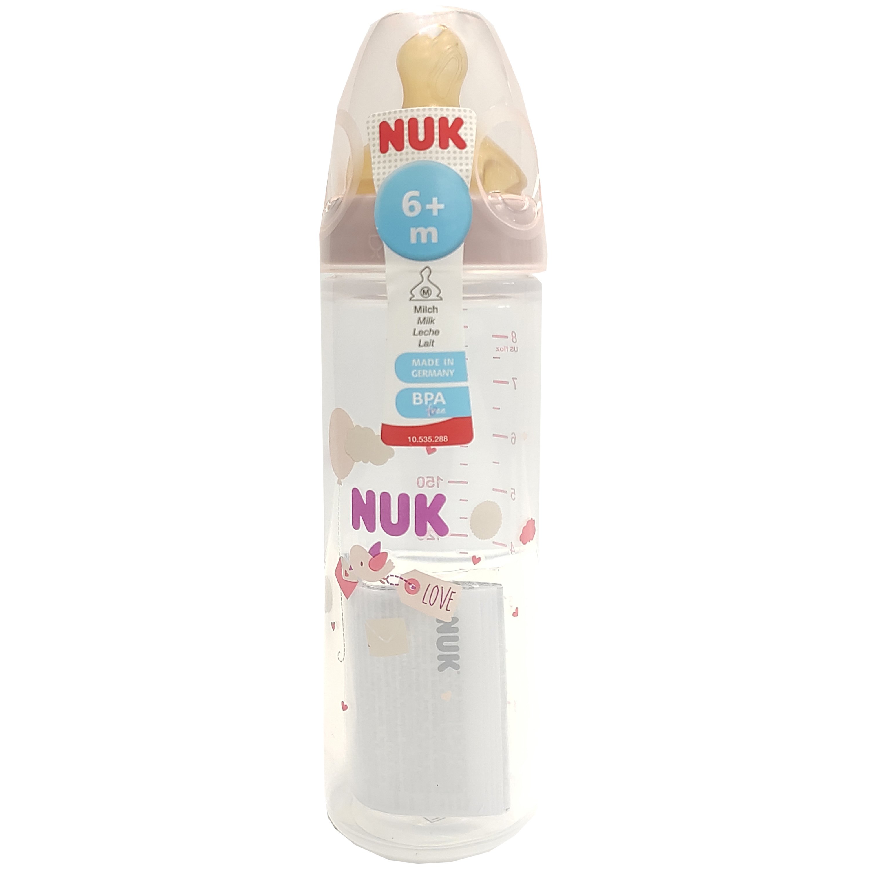 NUK New Classic Μπιμπερό Πολυπροπυλένιου (PP) 6m+, με Θηλή από Καουτσούκ Μεσαίας Οπής 250ml – φούξια