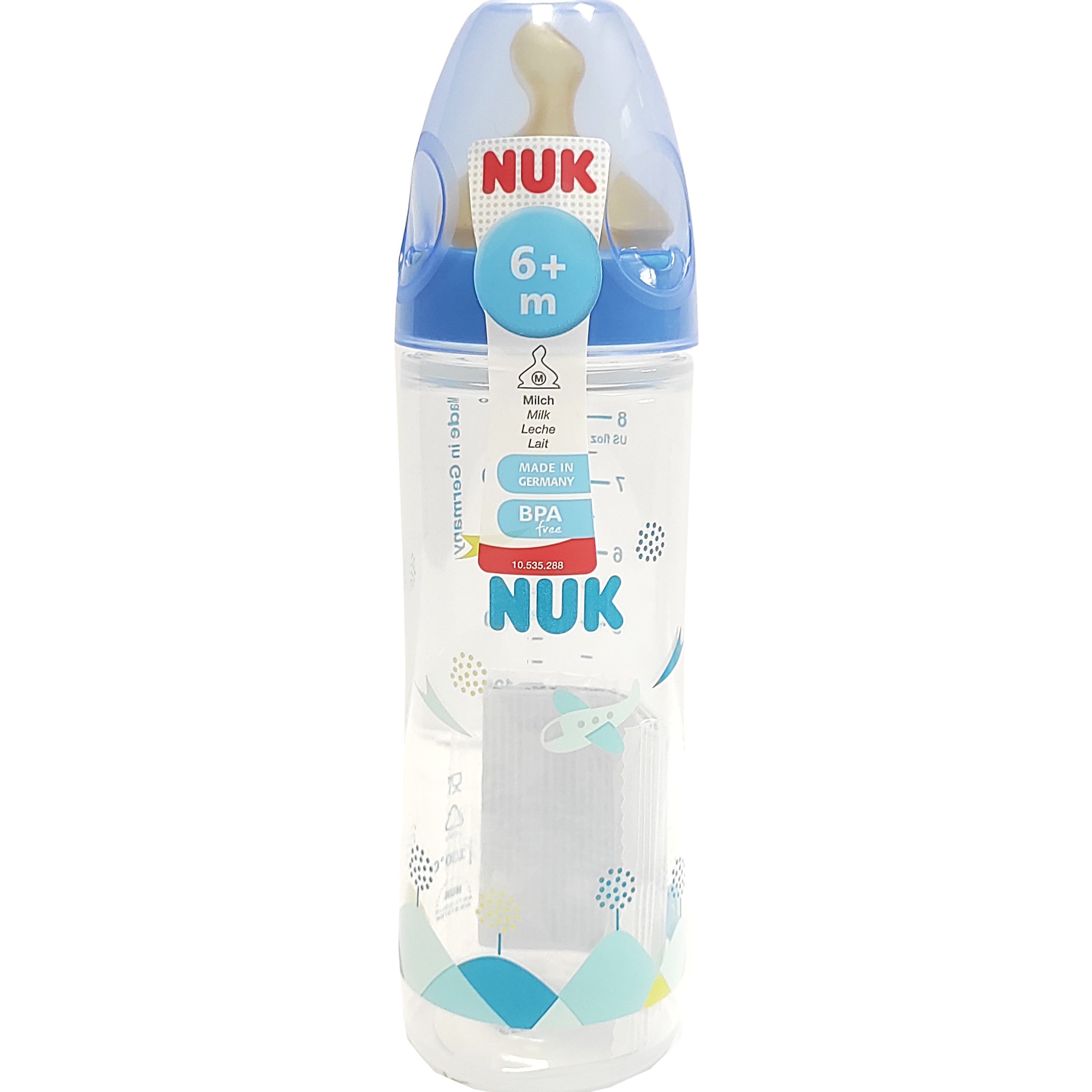 NUK New Classic Μπιμπερό Πολυπροπυλένιου (PP) 6m+, με Θηλή από Καουτσούκ Μεσαίας Οπής 250ml – μπλέ