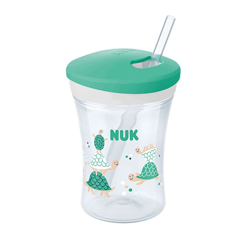 Nuk Action Cup Ποτηράκι με Καλαμάκι και Βυδωτό Καπάκι 12+m, 230ml – πράσινο