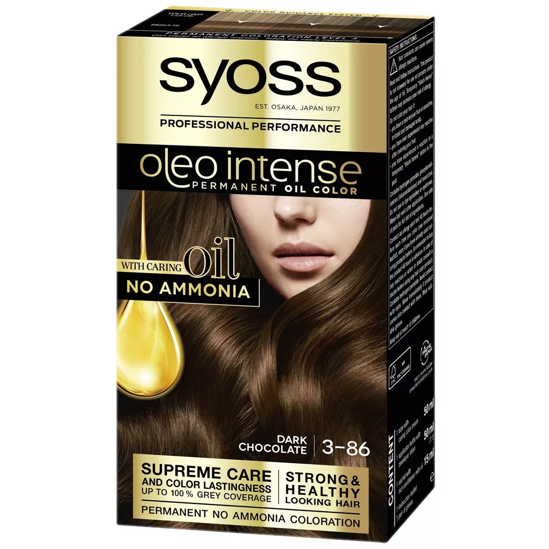 Syoss Oleo Intense Permanent Oil Hair Color Kit Επαγγελματική Μόνιμη Βαφή Μαλλιών για Εξαιρετική Κάλυψη & Έντονο Χρώμα που Διαρκεί, Χωρίς Αμμωνία 1 Τεμάχιο – 3-86 Σκούρο Σοκολατί