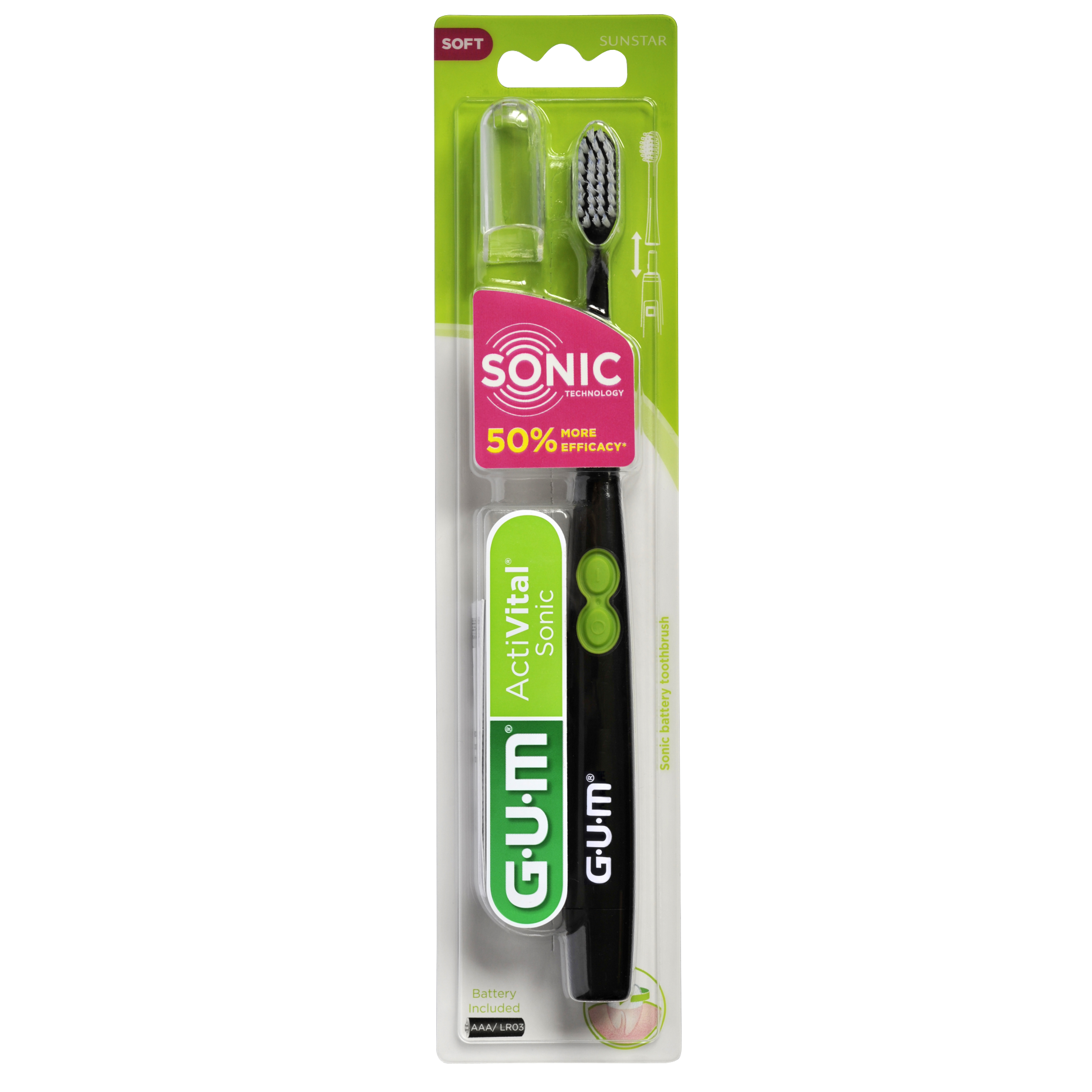 Gum Activital Sonic Soft 4110 Οδοντόβουρτσα Παλμικής Κίνησης για Έναν Απαλό & Βαθύ Καθαρισμό & Δώρο 2 Κεφαλές Αντικατάστασης – μαύρο
