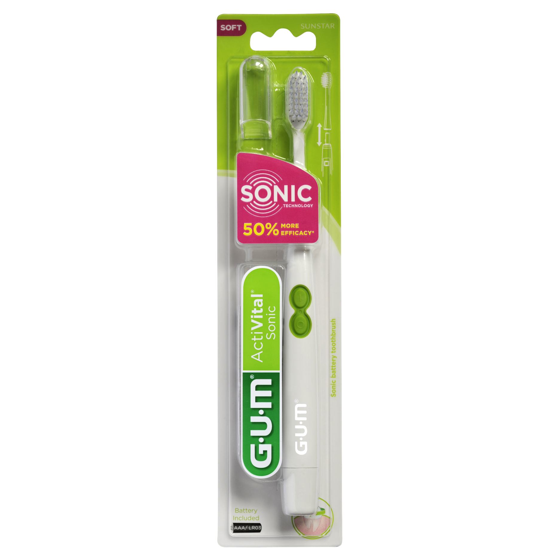 Gum Activital Sonic Soft 4110 Οδοντόβουρτσα Παλμικής Κίνησης για Έναν Απαλό & Βαθύ Καθαρισμό & Δώρο 2 Κεφαλές Αντικατάστασης – άσπρο