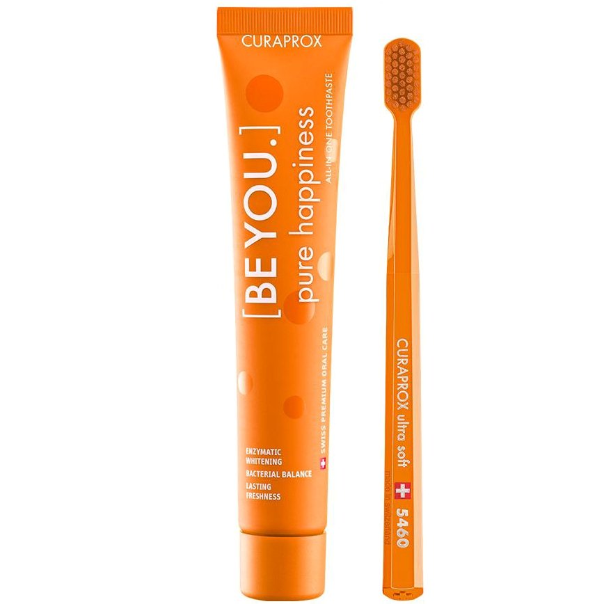 Curaprox Be You Challenger Ortho Ultra Soft Ορθοδοντική Οδοντόβουρτσα & Οδοντόκρεμα με Γεύσεις Κατά της Τερηδόνας 90ml – PEACH-APRICOT