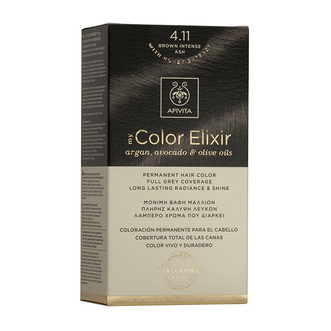 Apivita My Color Elixir Μόνιμη Βαφή Μαλλιών με Καινοτόμο Σύστημα Color Magnet που Σταθεροποιεί και Σφραγίζει το Χρώμα στην Τρίχα – N 4.11 ΚΑΣΤΑΝΟ ΕΝΤΟΝΟ