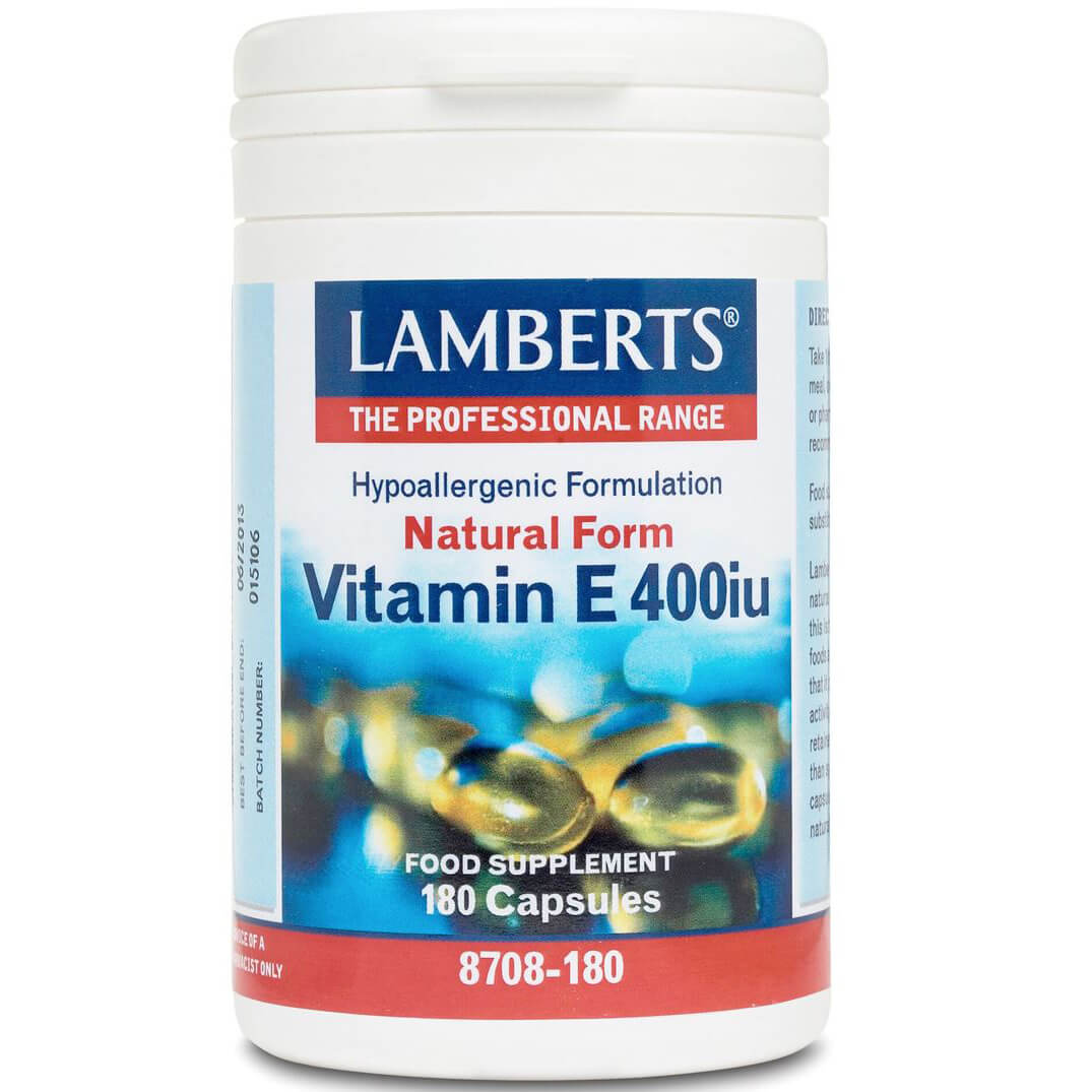 Lamberts Vitamin E 400iu Natural Form Συμπλήρωμα Διατροφής με Φυσική Βιταμίνη Ε – 180 tabs