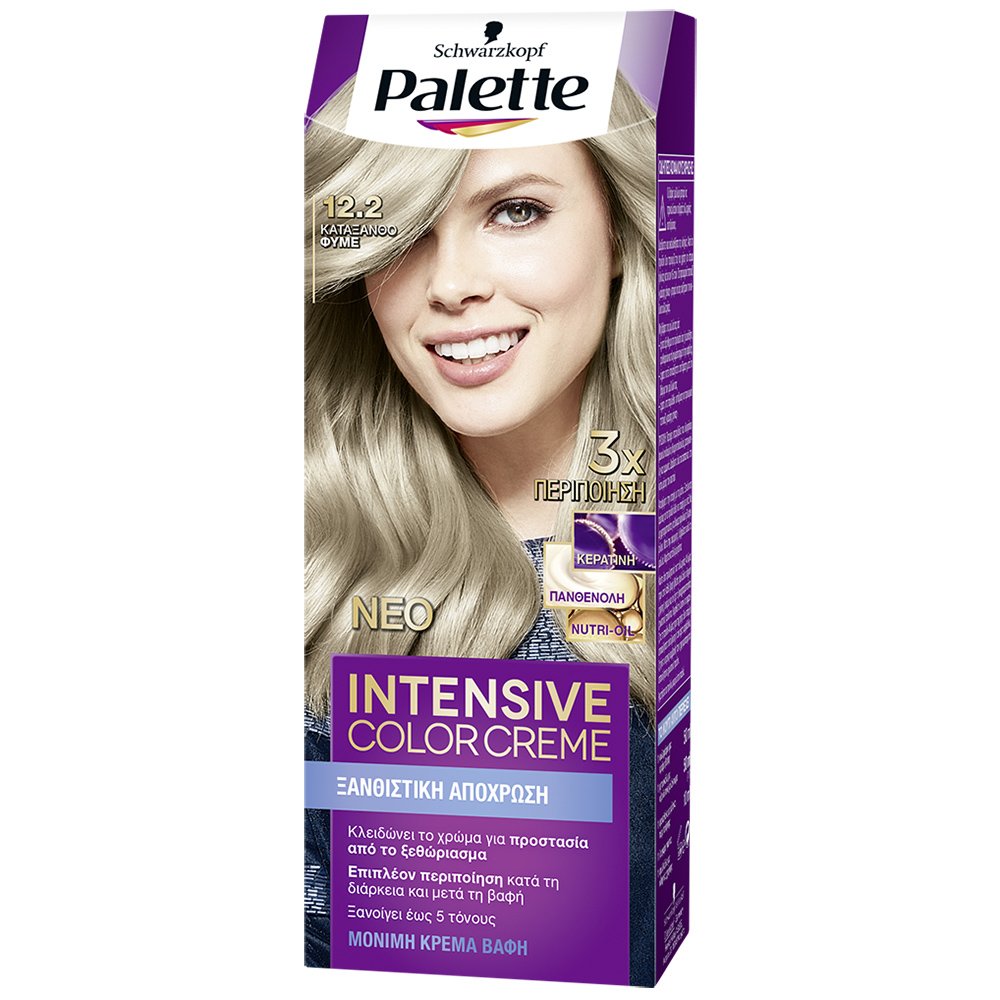 Schwarzkopf Palette Intensive Color Creme Επαγγελματική Μόνιμη Κρέμα Βαφή Μαλλιών, Απόλυτη Κάλυψη & Αποτέλεσμα Διάρκειας – 12.2 Κατάξανθο Φυμέ