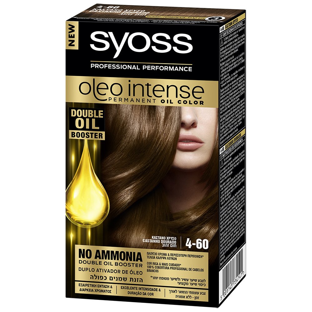 Syoss Oleo Επαγγελματική Μόνιμη Κρέμα Βαφή με Έλαια, Χωρίς Αμμωνία, Εξαιρετική Κάλυψη & Ένταση στο Χρώμα που Διαρκεί – 4-60 Καστανό Χρυσό