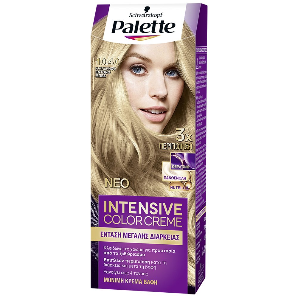 Schwarzkopf Palette Intensive Color Creme Επαγγελματική Μόνιμη Κρέμα Βαφή Μαλλιών, Απόλυτη Κάλυψη & Αποτέλεσμα Διάρκειας – 10.40 Κατάξανθο Έντονο Μπεζ