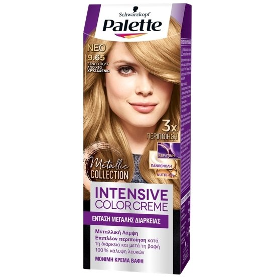 Schwarzkopf Palette Intensive Color Creme Επαγγελματική Μόνιμη Κρέμα Βαφή Μαλλιών, Απόλυτη Κάλυψη & Αποτέλεσμα Διάρκειας – 9.65 Ξανθό Πολύ Ανοιχτό Χρυσαφένιο