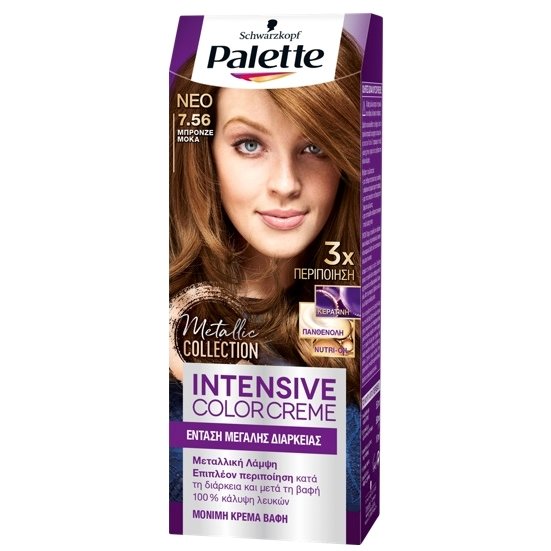 Schwarzkopf Palette Intensive Color Creme Επαγγελματική Μόνιμη Κρέμα Βαφή Μαλλιών, Απόλυτη Κάλυψη & Αποτέλεσμα Διάρκειας – 7.56 Μπρονζέ Μόκα