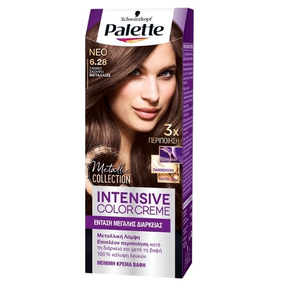 Schwarzkopf Palette Intensive Color Creme Επαγγελματική Μόνιμη Κρέμα Βαφή Μαλλιών, Απόλυτη Κάλυψη & Αποτέλεσμα Διάρκειας – 6.28 Ξανθό Σκούρο Μεταλλιζέ
