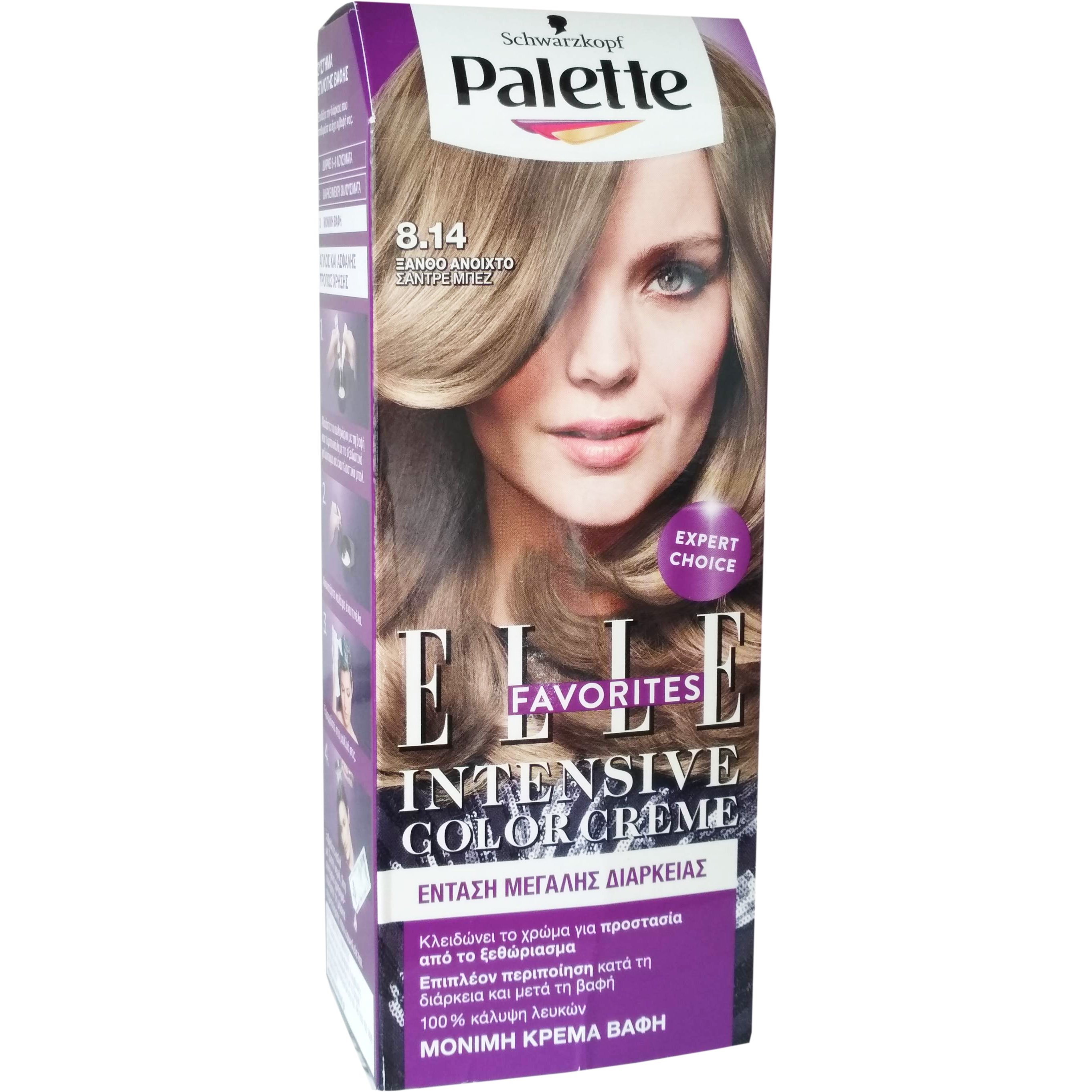 Schwarzkopf Palette Intensive Color Creme Επαγγελματική Μόνιμη Κρέμα Βαφή Μαλλιών, Απόλυτη Κάλυψη & Αποτέλεσμα Διάρκειας – 8.14 Ξανθό Ανοιχτό Σαντρέ Μπεζ