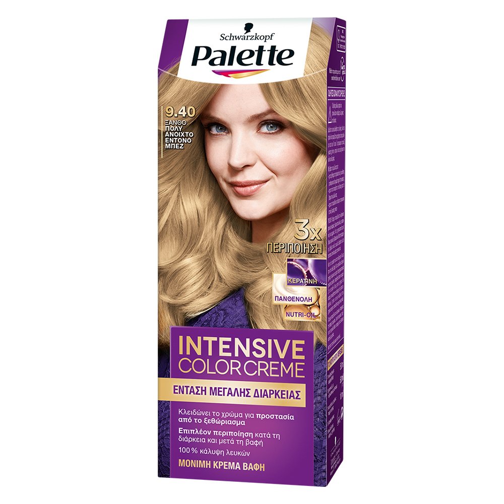 Schwarzkopf Palette Intensive Hair Color Creme Kit Μόνιμη Κρέμα Βαφή Μαλλιών για Έντονο Χρώμα Μεγάλης Διάρκειας & Περιποίηση 1 Τεμάχιο – 9.40 Ξανθό Πολύ Ανοιχτό Έντονο Μπεζ