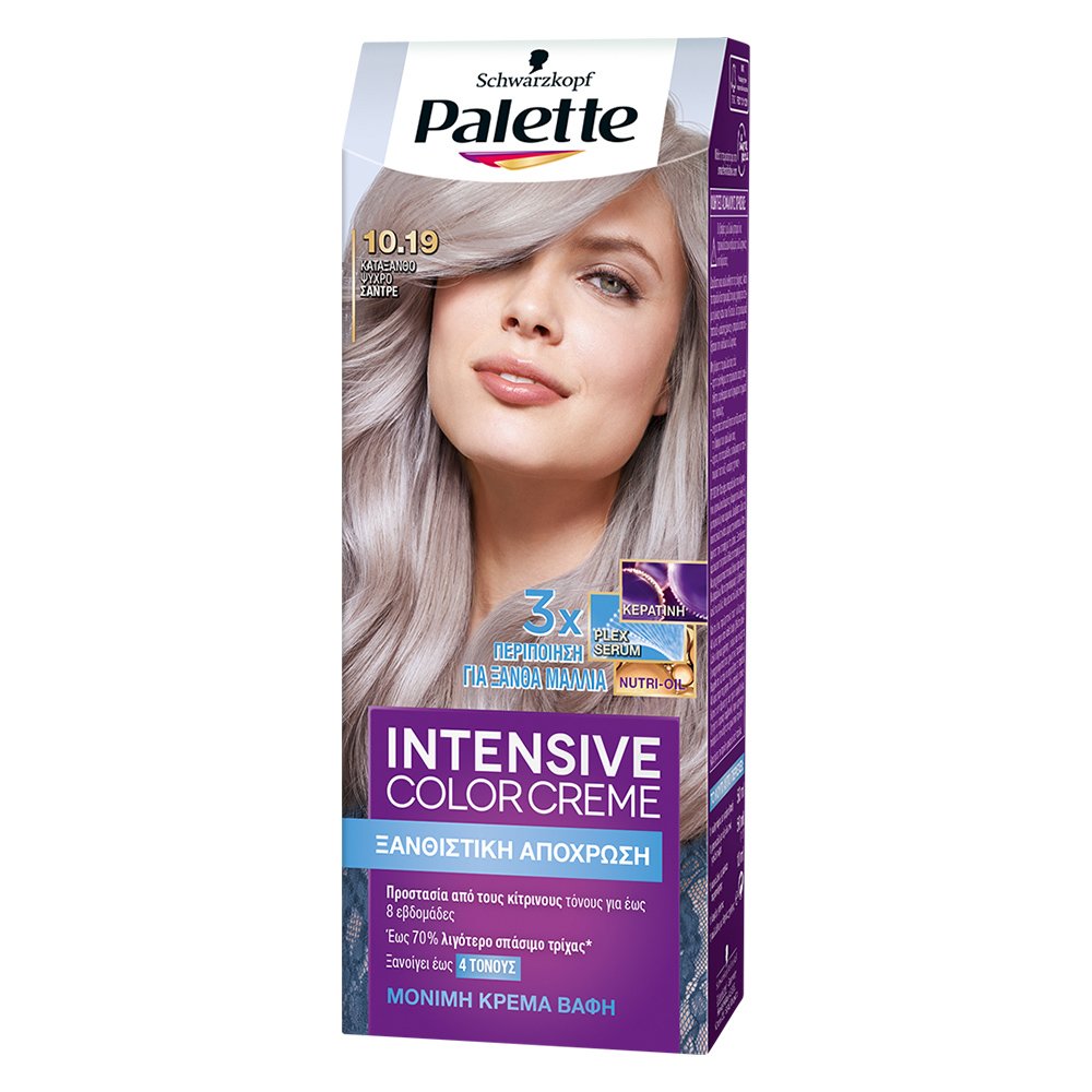 Schwarzkopf Palette Intensive Hair Color Creme Kit Μόνιμη Κρέμα Βαφή Μαλλιών για Έντονο Χρώμα Μεγάλης Διάρκειας & Περιποίηση 1 Τεμάχιο – 10.19 Κατάξανθο Ψυχρό Σαντρέ