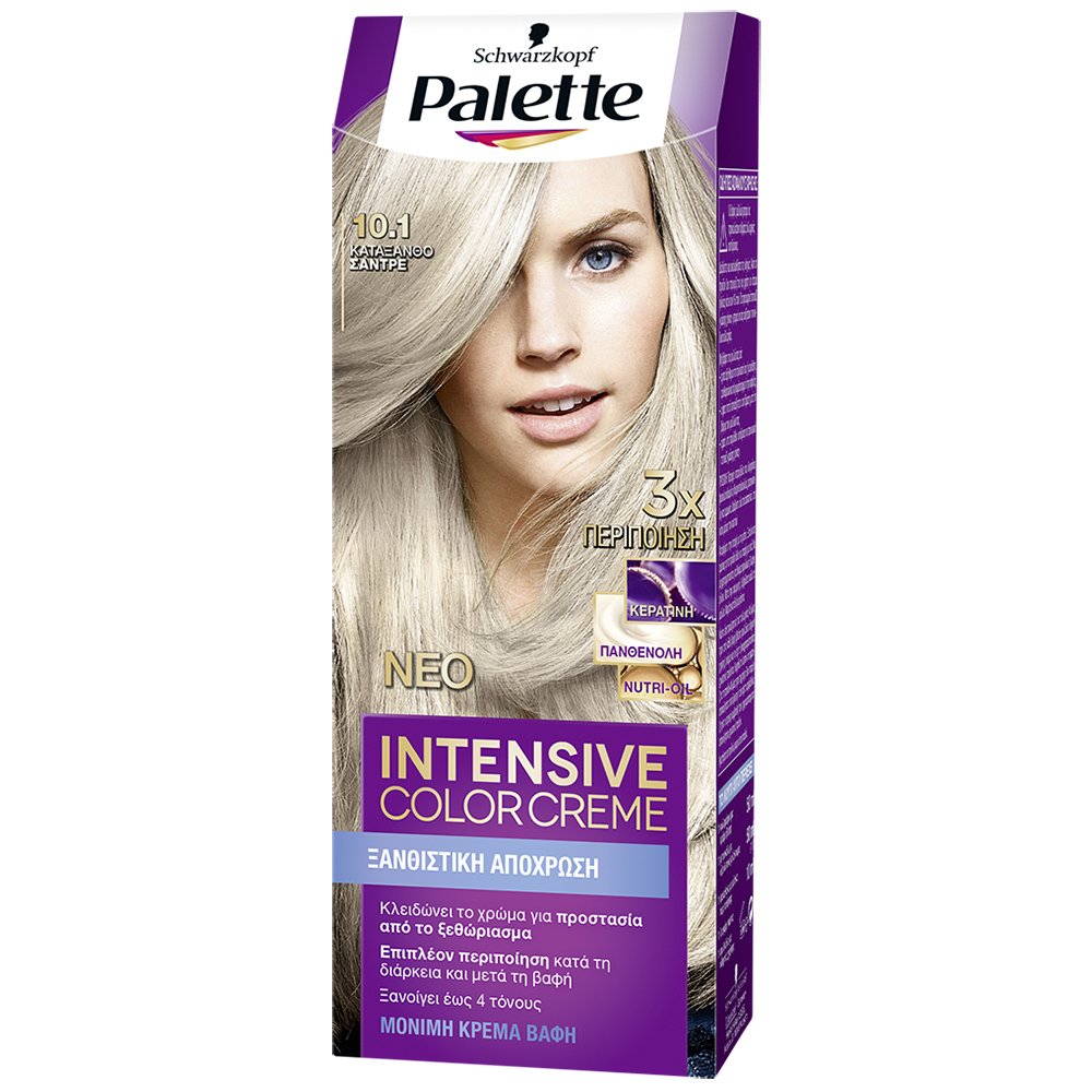 Schwarzkopf Palette Intensive Color Creme Επαγγελματική Μόνιμη Κρέμα Βαφή Μαλλιών, Απόλυτη Κάλυψη & Αποτέλεσμα Διάρκειας – 10.1 Κατάξανθο Σαντρέ