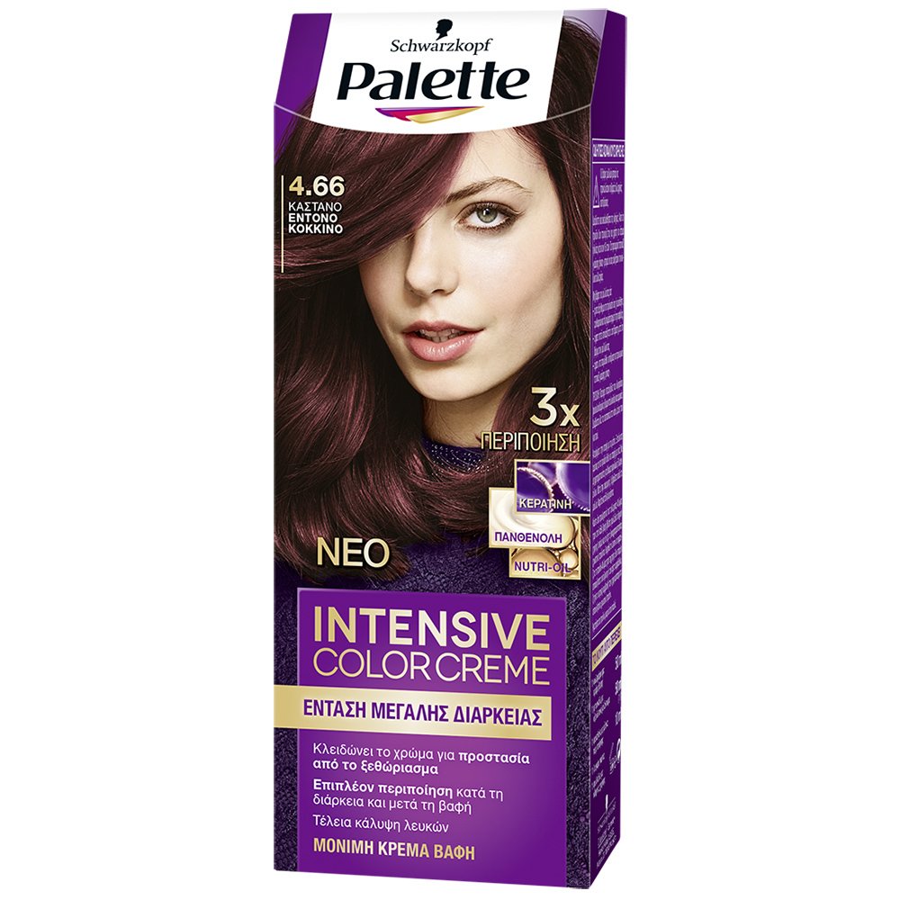 Schwarzkopf Palette Intensive Color Creme Επαγγελματική Μόνιμη Κρέμα Βαφή Μαλλιών, Απόλυτη Κάλυψη & Αποτέλεσμα Διάρκειας – 4.66 Καστανό Έντονο Κόκκινο