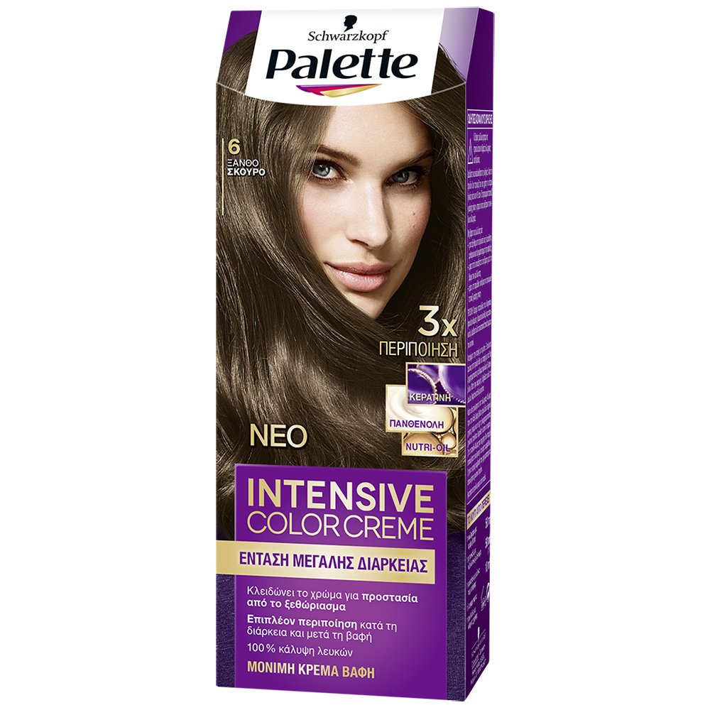 Schwarzkopf Palette Intensive Color Creme Επαγγελματική Μόνιμη Κρέμα Βαφή Μαλλιών, Απόλυτη Κάλυψη & Αποτέλεσμα Διάρκειας – 6 Ξανθό Σκούρο