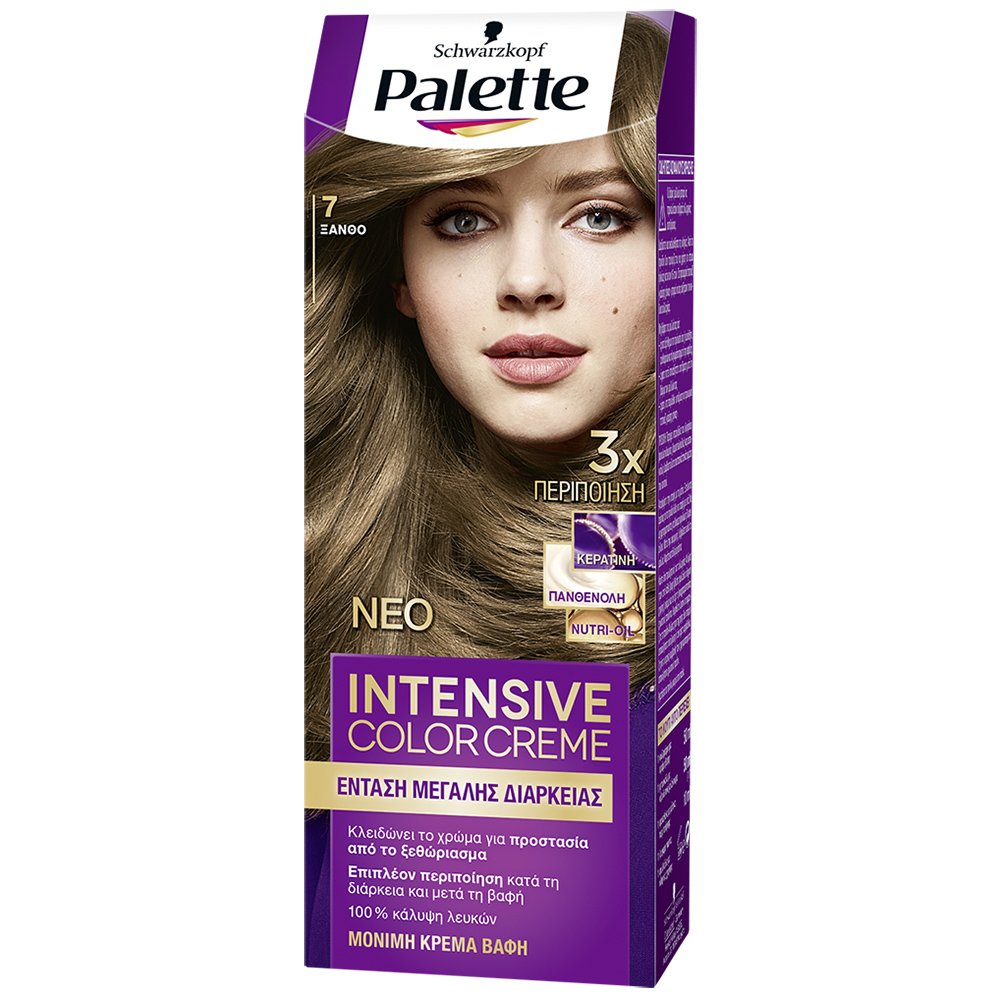 Schwarzkopf Palette Intensive Color Creme Επαγγελματική Μόνιμη Κρέμα Βαφή Μαλλιών, Απόλυτη Κάλυψη & Αποτέλεσμα Διάρκειας – 7 Ξανθό