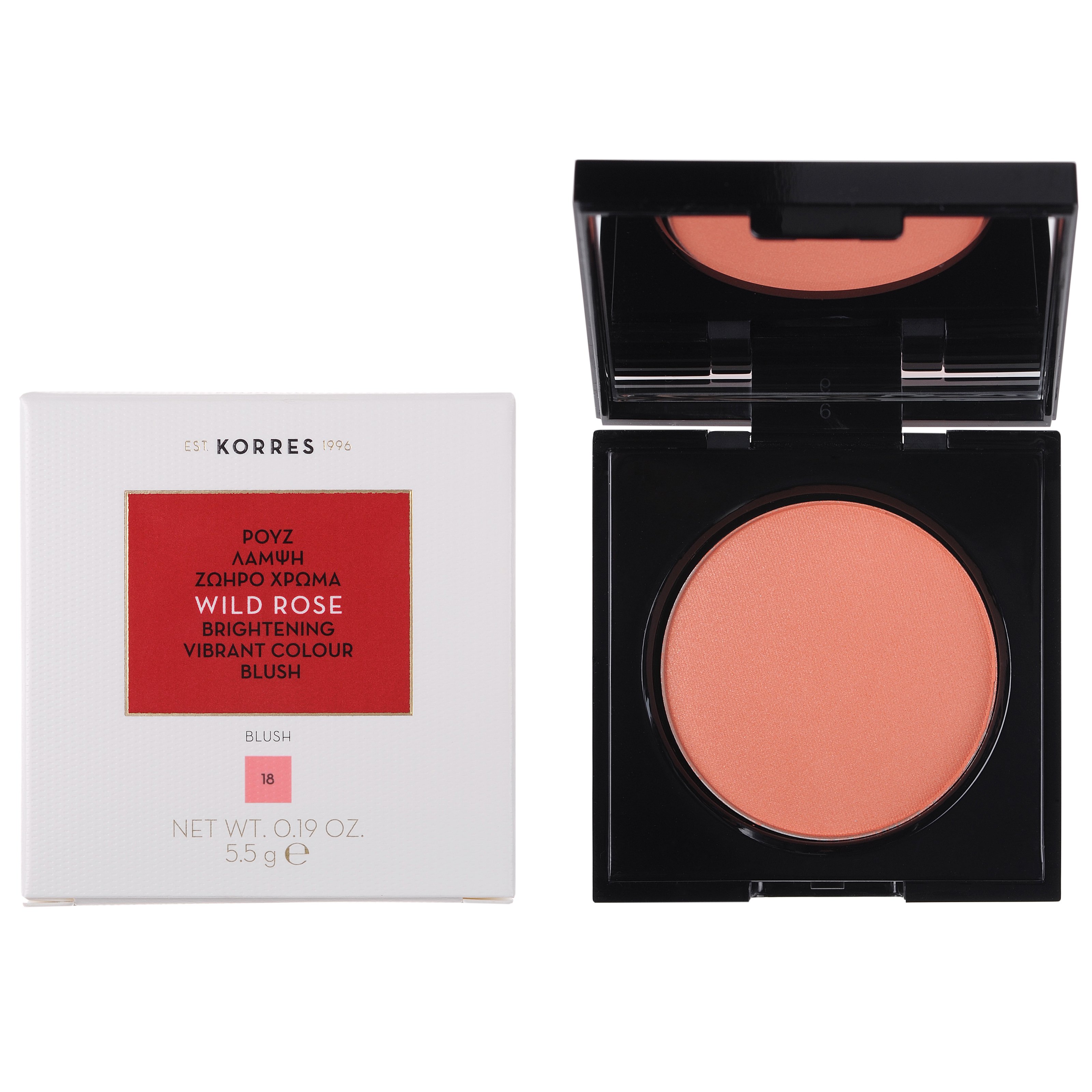 Korres Wild Rose Blush Άγριο Τριαντάφυλλο Ρουζ Μεταξένιας Υφής για Λάμψη & Ζωηρό Χρώμα 5.5g – 18 Peach