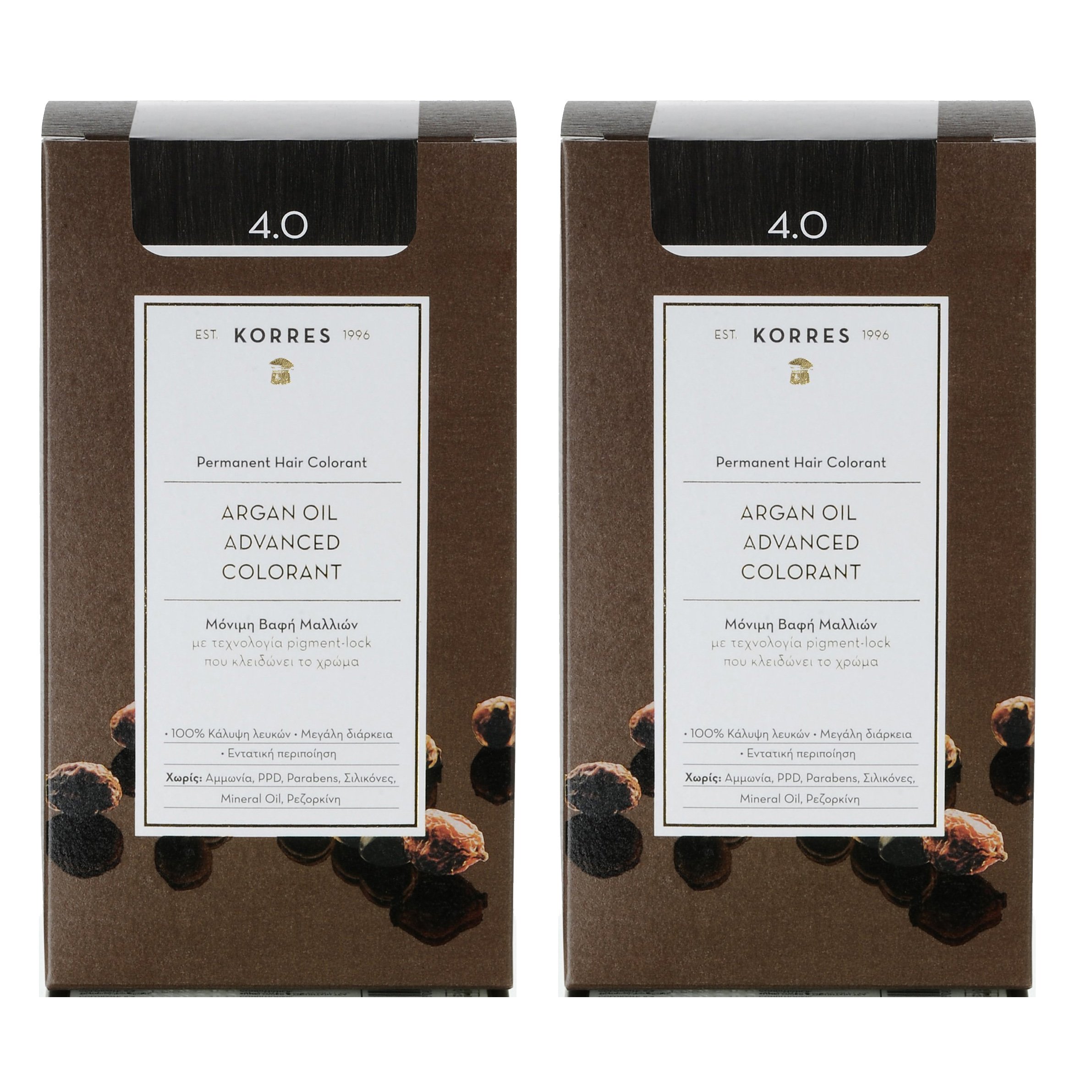 Korres Πακέτο Προσφοράς Argan Oil Advanced Colorant Μόνιμη Βαφή Μαλλιών με Τεχνολογία Pigment-Lock Promo -50% στο Δεύτερο Προϊόν – 4.0 ΚΑΣΤΑΝΟ