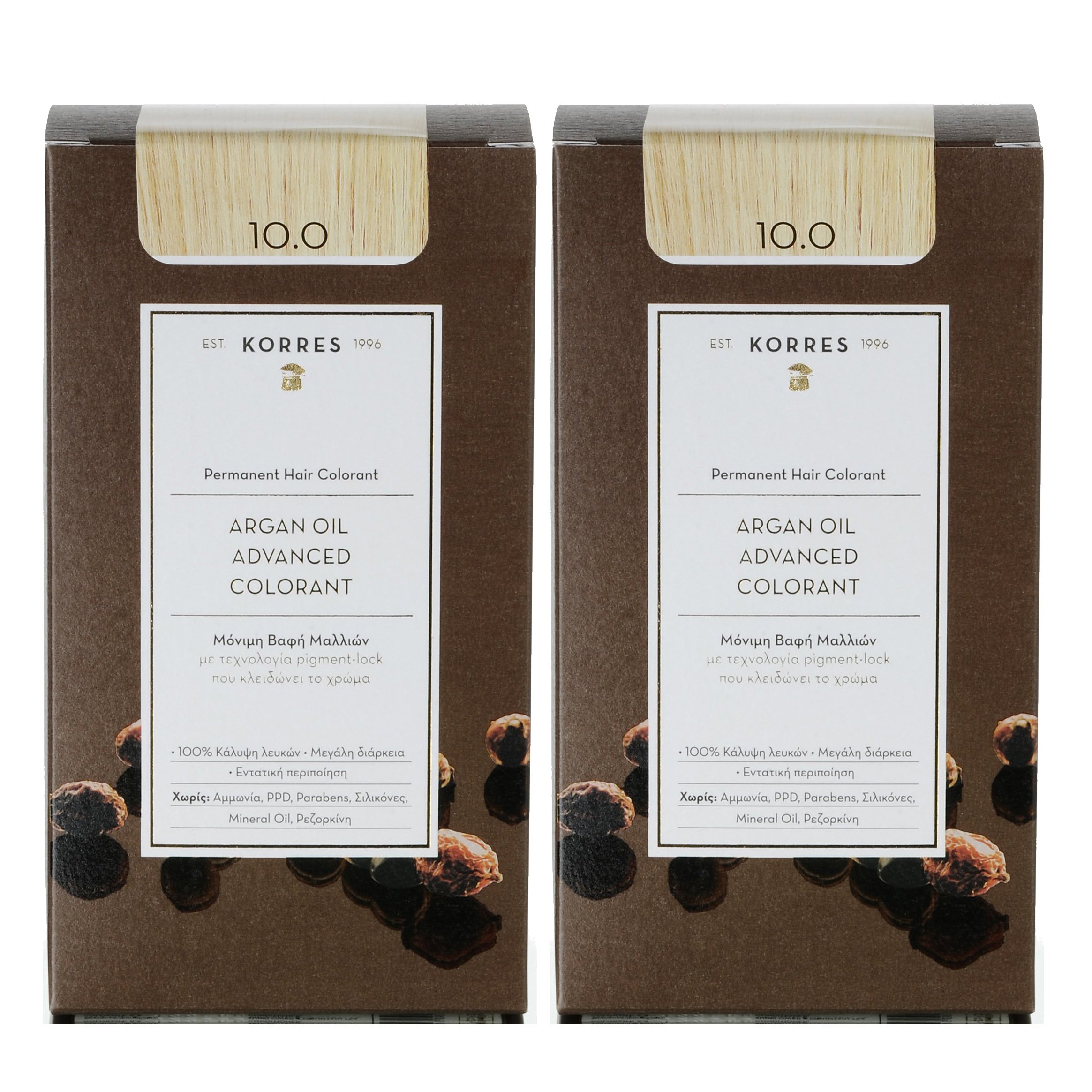 Korres Πακέτο Προσφοράς Argan Oil Advanced Colorant Μόνιμη Βαφή Μαλλιών με Τεχνολογία Pigment-Lock Promo -50% στο Δεύτερο Προϊόν – 10.0 ΞΑΝΘΟ ΤΗΣ ΠΛΑΤΙΝΑΣ
