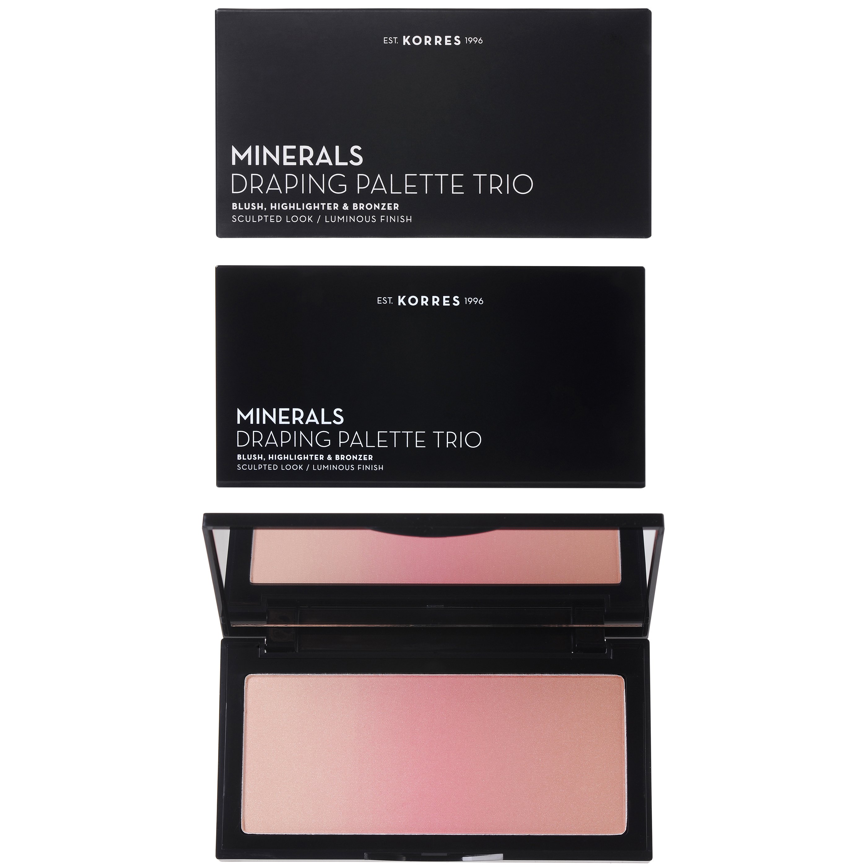 Korres Minerals Draping Palette Trio Blush, Highlighter, Bronzer Παλέτα Τριών Αποχρώσεων, Σμιλευμένη Όψη-Λαμπερό Τελείωμα 21g – Pink Palette
