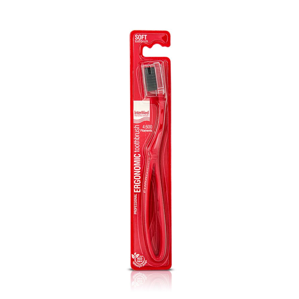 Intermed Professional Ergonomic Toothbrush Soft Επαγγελματική Εργονομική Οδοντόβουρτσα Μαλακή, 1 Τεμάχιο – κόκκινο