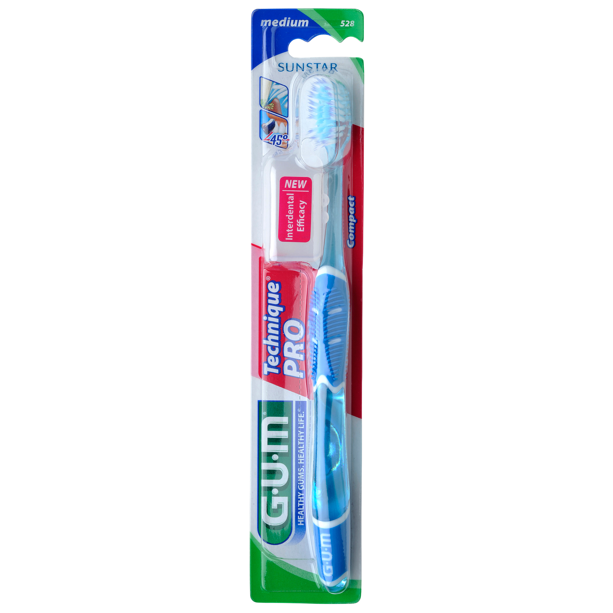 Gum Technique PRO Compact Medium Toothbrush Μπλε Επαγγελματική Οδοντόβουρτσα με Μεσαίας Σκληρότηας Ίνες & Μικρή Κεφαλή 1 Τεμάχιο, Κωδ 528