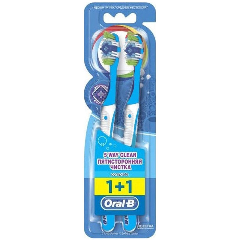 Oral-B Complete 5 Way Clean Medium Toothbrush 40mm Γαλάζια Οδοντόβουρτσα με Μεσαίας Σκληρότητας Ίνες για Βαθύ Καθαρισμό 2 Τεμάχια