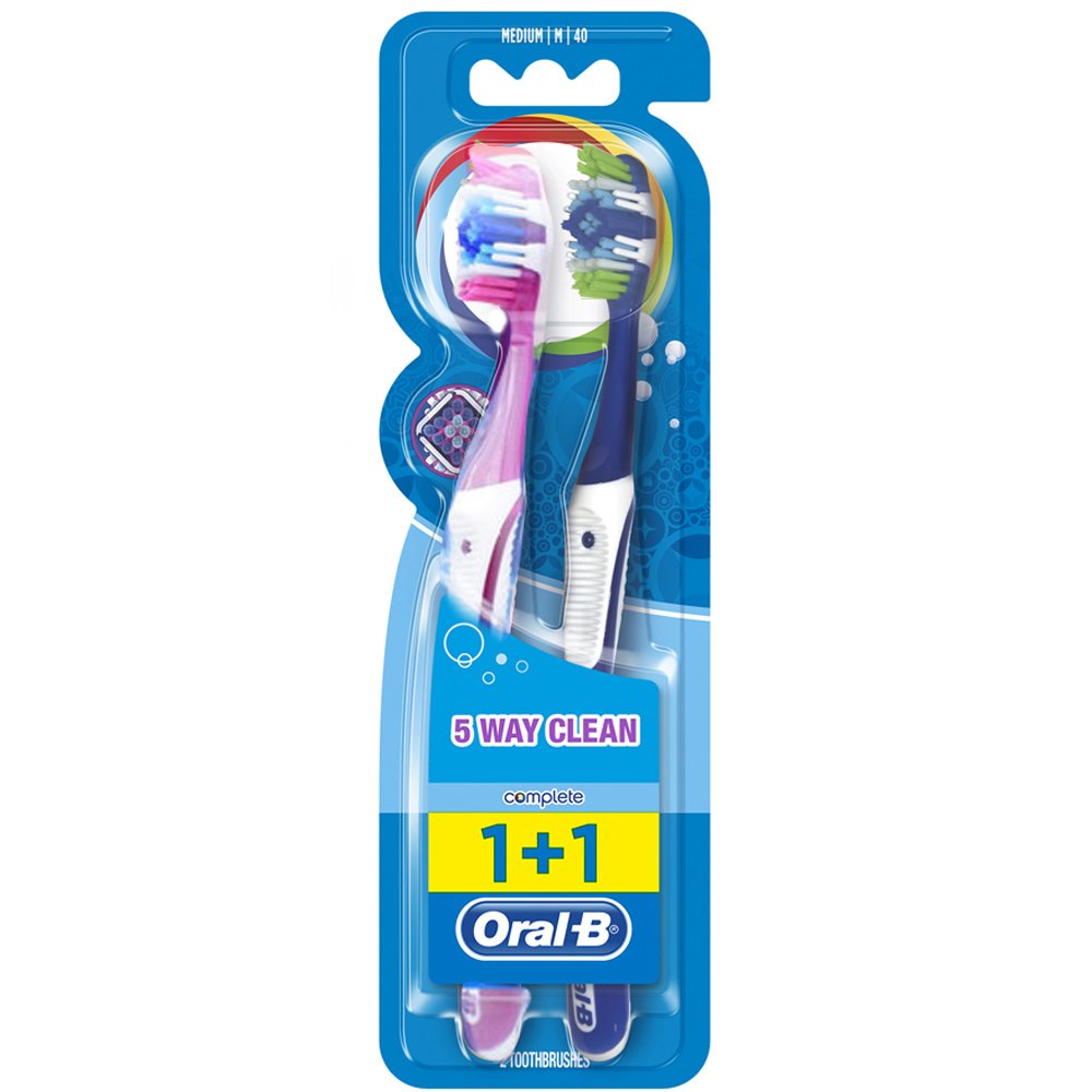 Oral-B Complete 5 Way Clean Οδοντόβουρτσα 40 Μέτρια 1+1 δώρο - Μπλέ - Μωβ