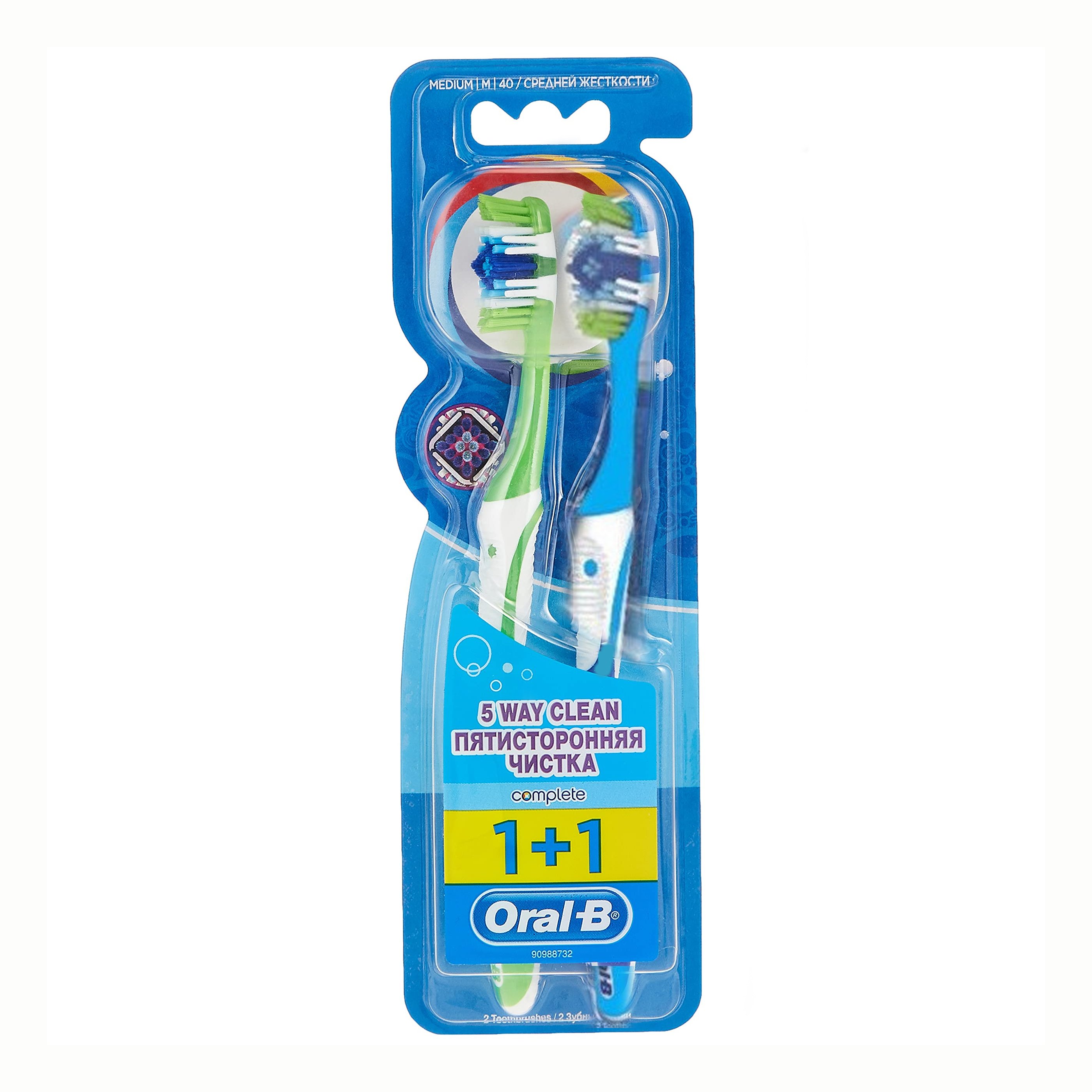 Oral-B Complete 5 Way Clean Οδοντόβουρτσα 40 Μέτρια 1+1 δώρο – Πράσινο – Γαλάζιο