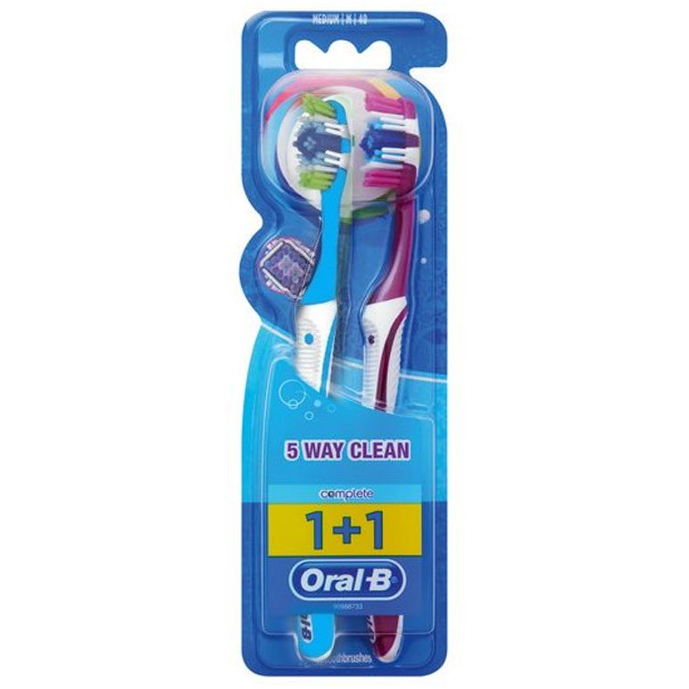 Oral-B Complete 5 Way Clean Οδοντόβουρτσα 40 Μέτρια 1+1 δώρο – Μωβ – Γαλάζιο