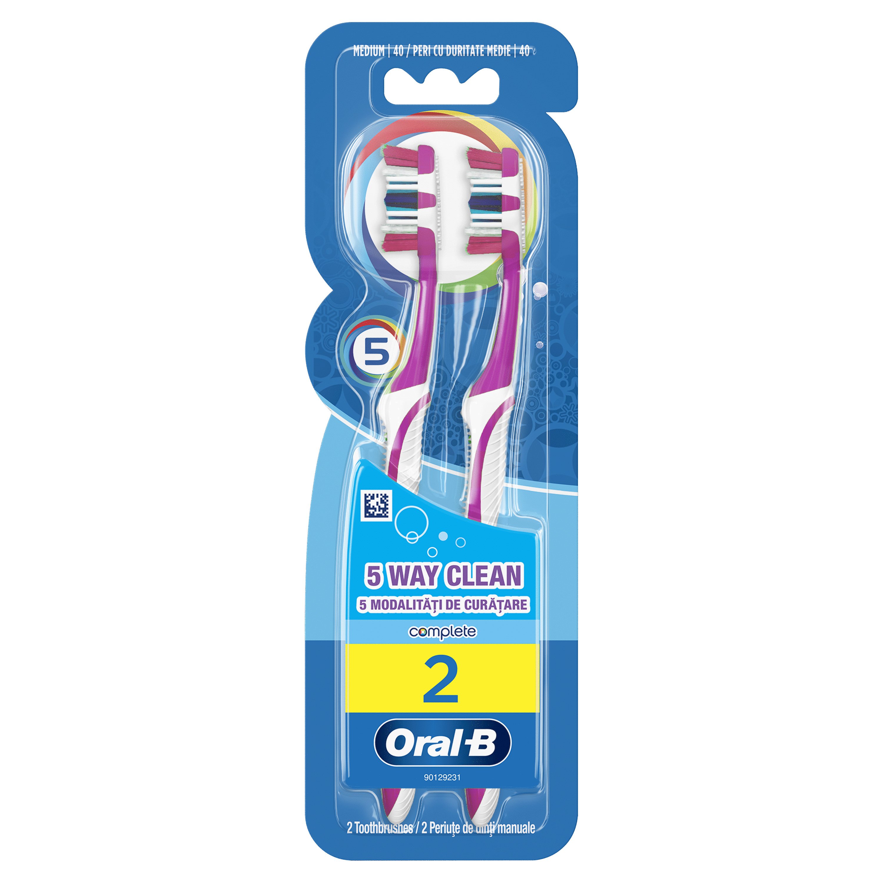 Oral-B Complete 5 Way Clean Medium Toothbrush 40mm Μωβ – Μωβ Οδοντόβουρτσα με Μεσαίας Σκληρότητας Ίνες για Βαθύ Καθαρισμό 2 Τεμάχια