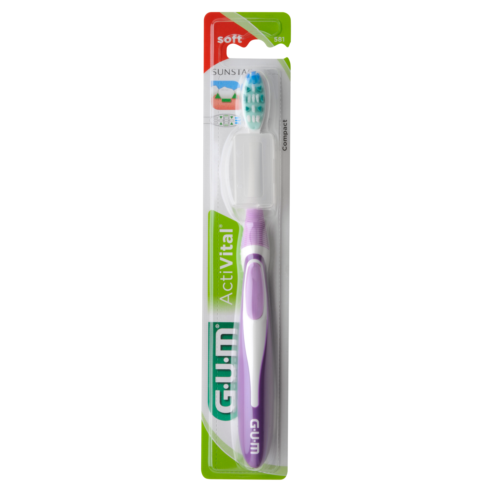 Gum Gum ActiVital Compact Soft Toothbrush Μωβ Οδοντόβουρτσα με Μαλακές Ίνες & Μικρή Κεφαλή 1 Τεμάχιο, Κωδ 581
