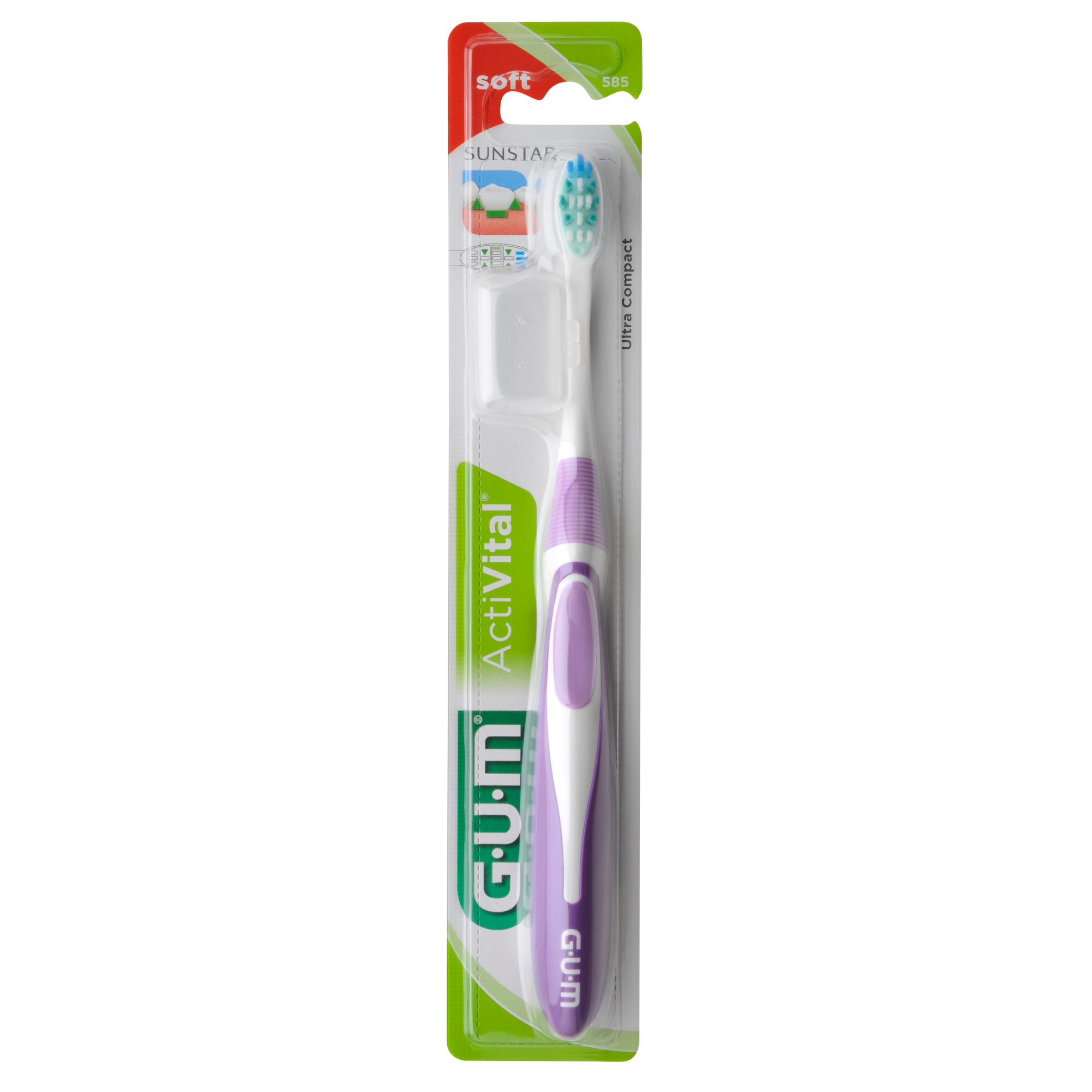 Gum ActiVital Ultra Compact Soft 1 Τεμάχιο Κωδ 585 – Μωβ,Χειροκίνητη Οδοντόβουρτσα με Θήκη Προστασίας