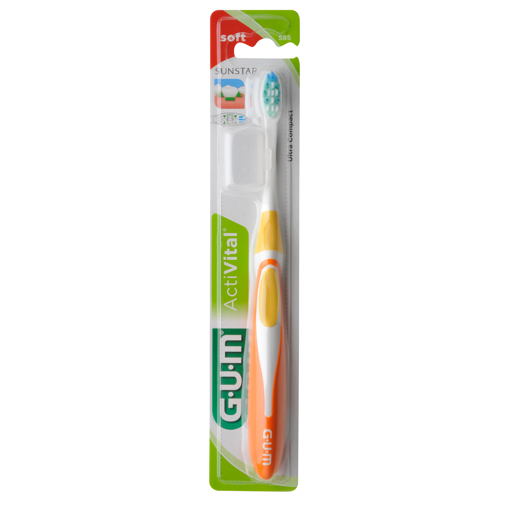 Gum ActiVital Ultra Compact Soft Χειροκίνητη Οδοντόβουρτσα με Θήκη Προστασίας 1 Τεμάχιο Κωδ 585 – Πορτοκαλί