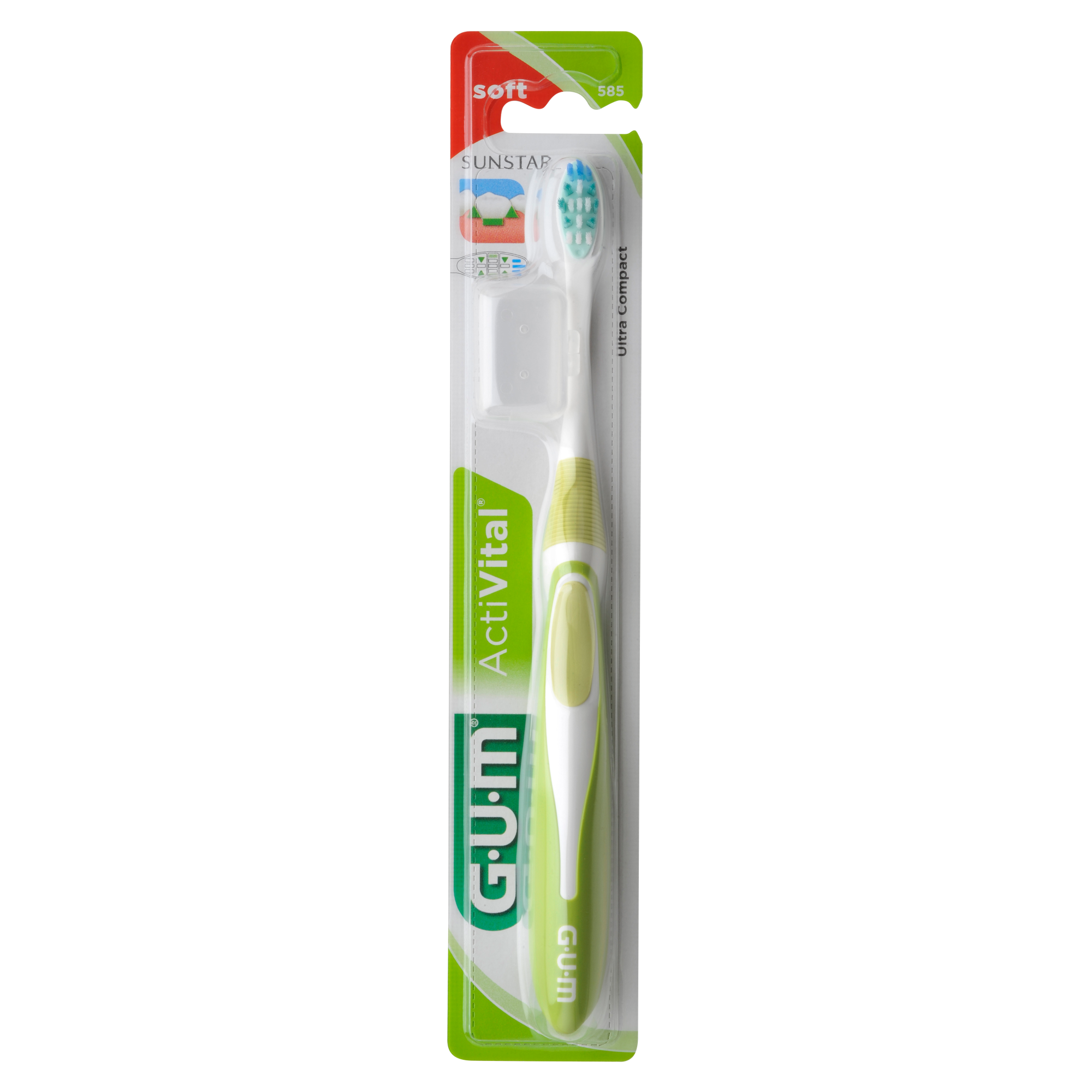 Gum ActiVital Ultra Compact Soft Χειροκίνητη Οδοντόβουρτσα με Θήκη Προστασίας 1 Τεμάχιο Κωδ 585 – Πράσινο