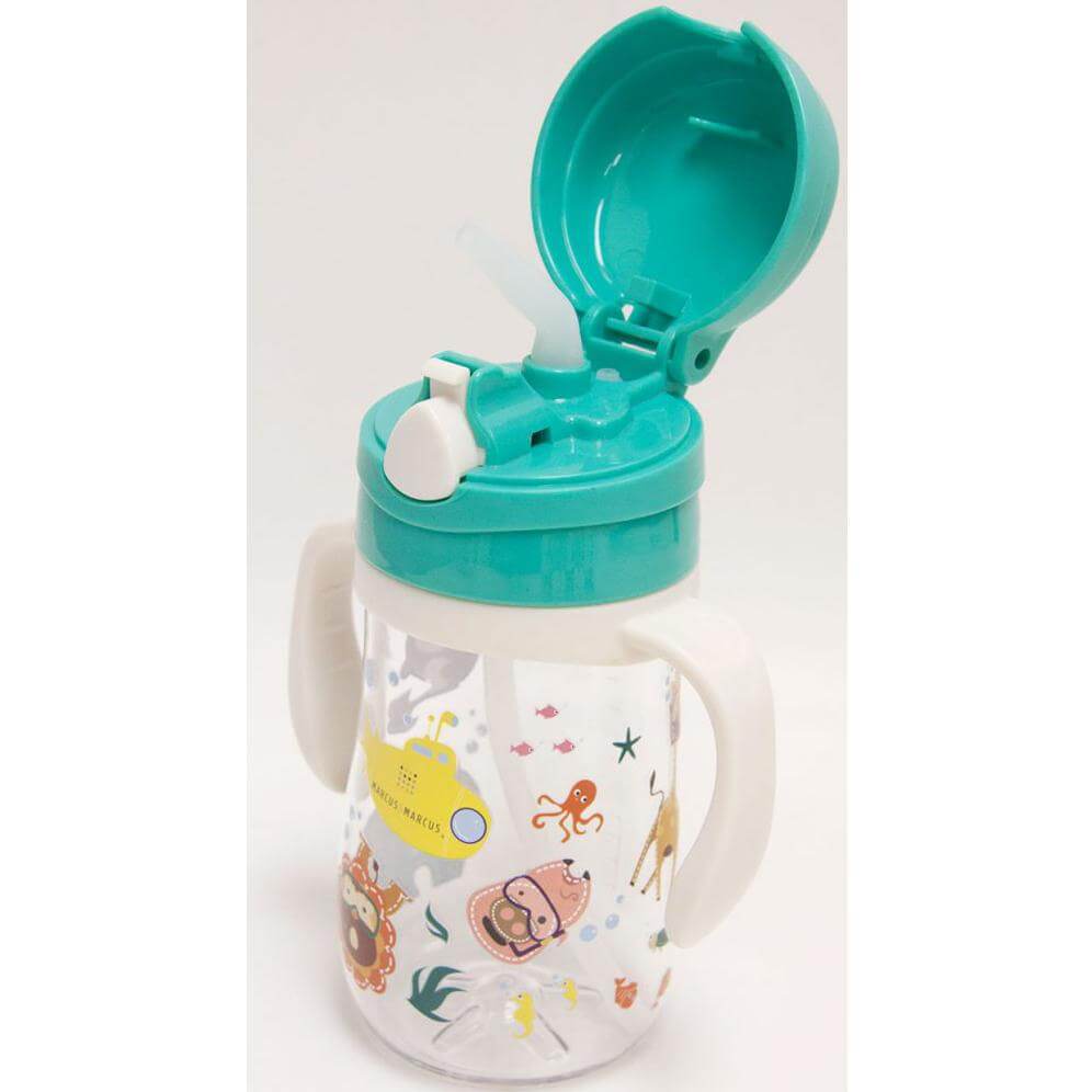 Marcus & Marcus Tritan Straw Bottle Μπουκαλάκι Εκμάθησης με Καλαμάκι Σιλικόνης FDA Καπάκι με Κουμπάκι & Χερούλια 6m+ 300ml – πράσινο