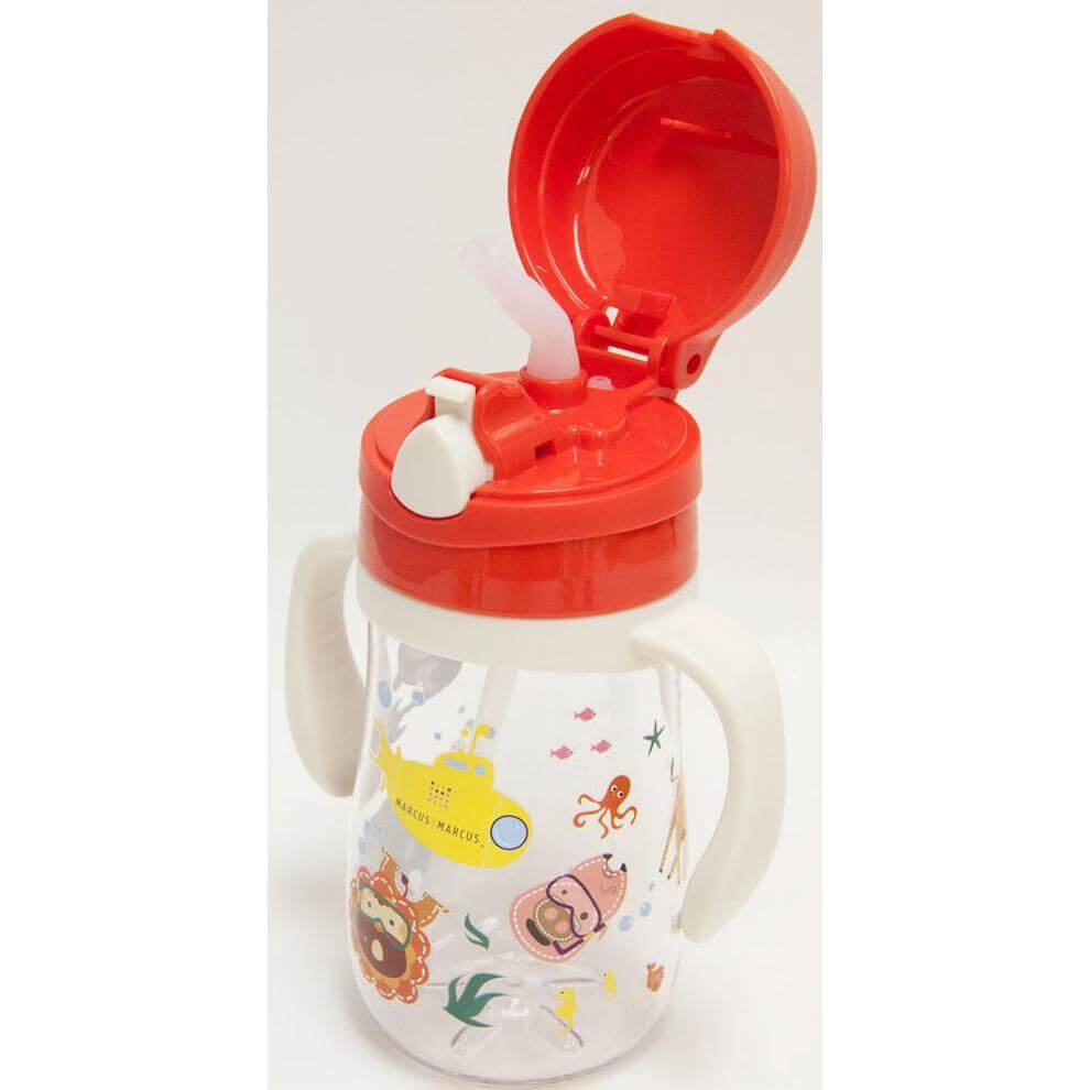 Marcus & Marcus Tritan Straw Bottle Μπουκαλάκι Εκμάθησης με Καλαμάκι Σιλικόνης FDA Καπάκι με Κουμπάκι & Χερούλια 6m+ 300ml – κόκκινο