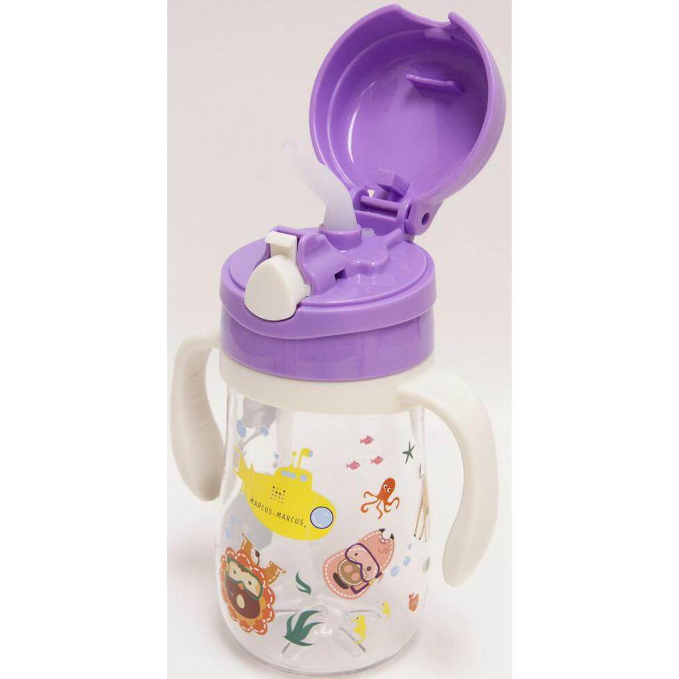 Marcus & Marcus Tritan Straw Bottle Μπουκαλάκι Εκμάθησης με Καλαμάκι Σιλικόνης FDA Καπάκι με Κουμπάκι & Χερούλια 6m+ 300ml – μωβ