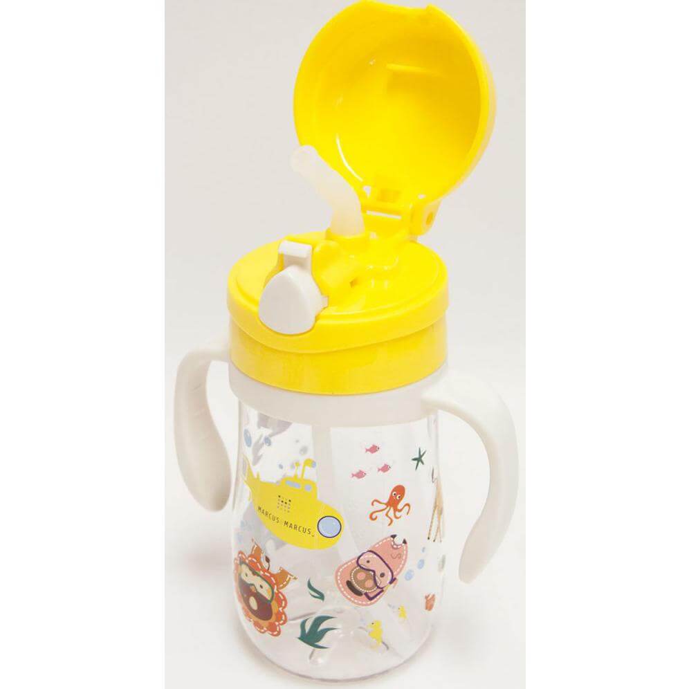 Marcus & Marcus Tritan Straw Bottle Μπουκαλάκι Εκμάθησης με Καλαμάκι Σιλικόνης FDA Καπάκι με Κουμπάκι & Χερούλια 6m+ 300ml – πορτοκαλί