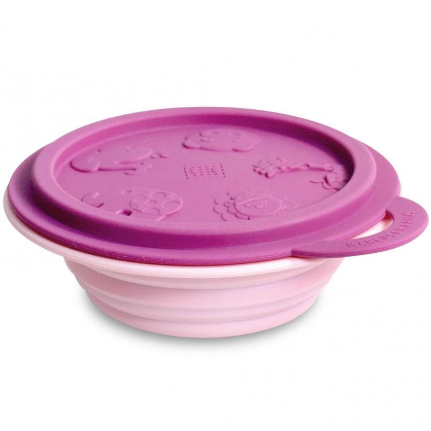 Marcus & Marcus Collapsible Bowl Μπολ Πτυσσόμενο Σιλικόνης με Καπάκι Φύλαξης – Ροζ – Μωβ